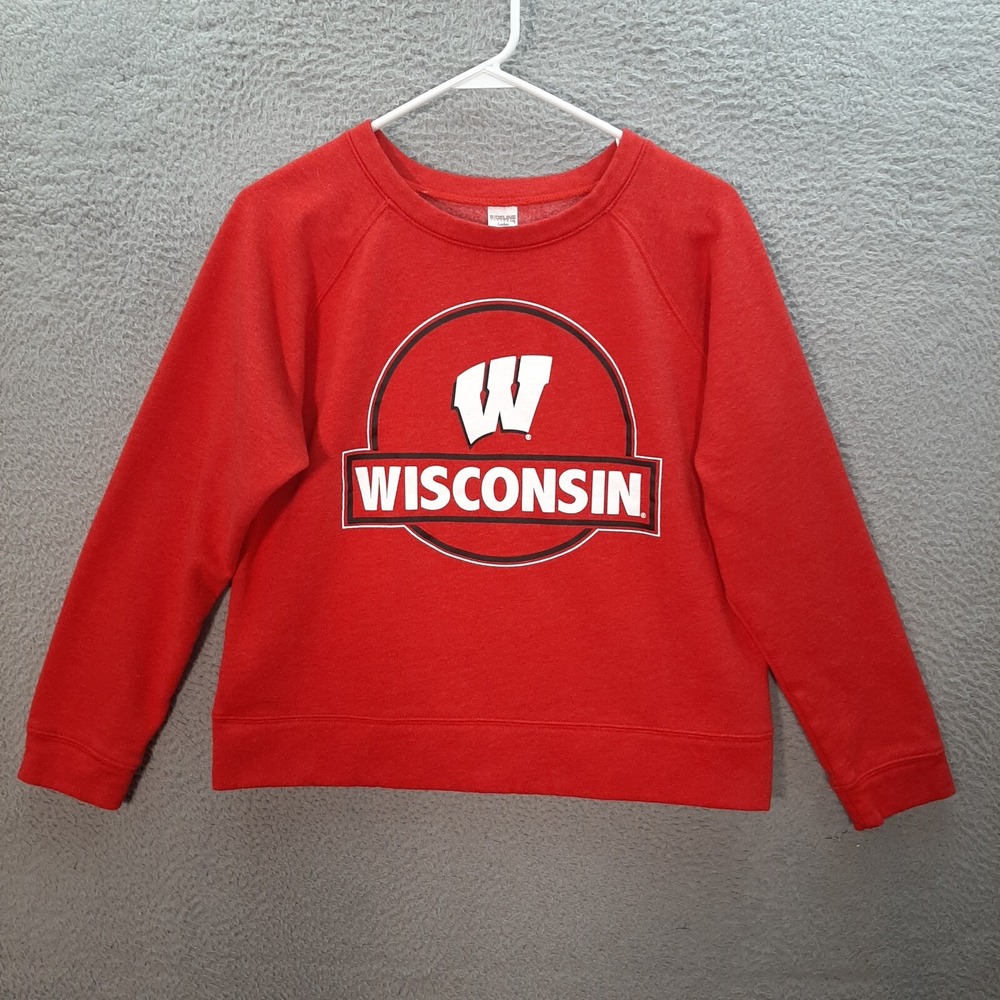 Wisconsin Badgers Sweatshirt Womens Large Red Crewneck NCAA College University